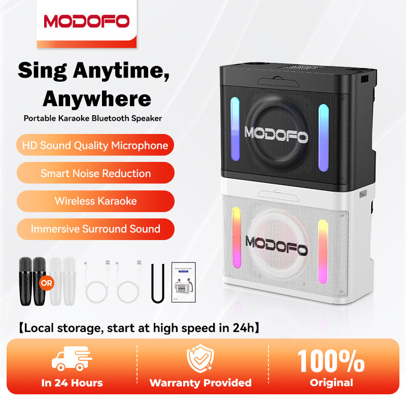 MODOFO Compact Portable Bluetooth Karaoke Speaker with Dual Wireless Microphones for Home Party