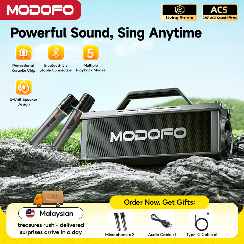 MODOFO Karaoke Set Portable A22 Wireless Bluetooth Speaker with Dual Microphone for Home/Outdoor