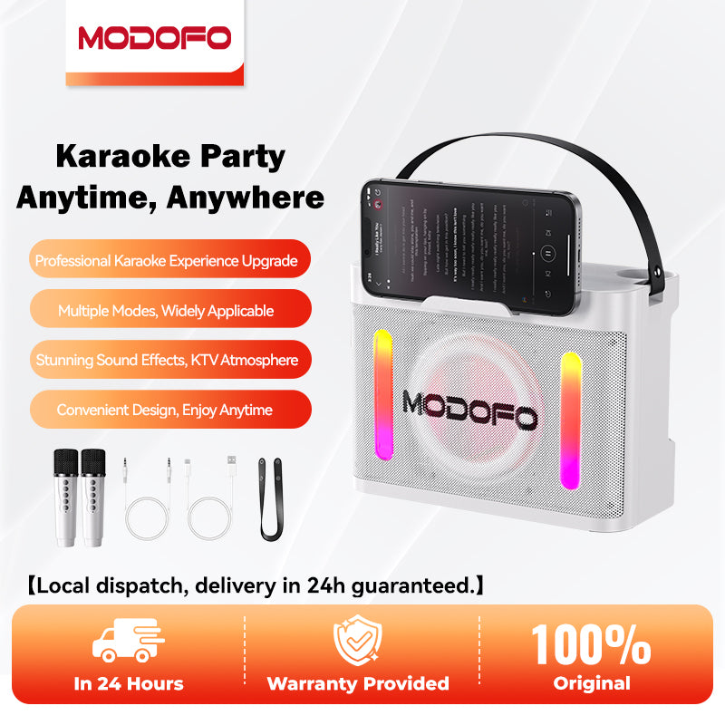 MODOFO Compact Portable Bluetooth Karaoke Speaker with Dual Wireless Microphones for Home Party