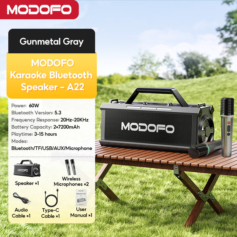 MODOFO Karaoke Set Portable A22 Wireless Bluetooth Speaker with Dual Microphone for Home/Outdoor
