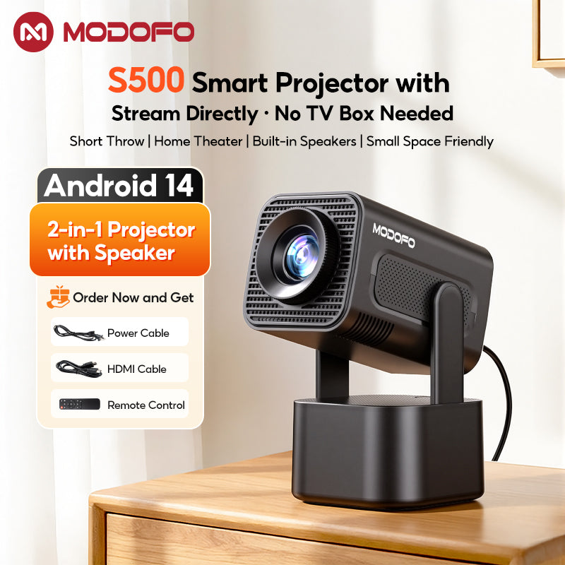 MODOFO S500 Mini Projector with Speaker 4K Portable Projector Android WiFi Smart Proyector for Home