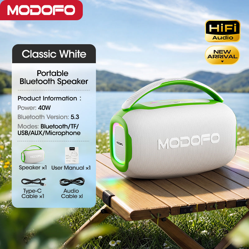 MODOFO 40W Portable Bluetooth Speaker Super Bass Wireless Speaker RGB Lights for Outdoor Home Party