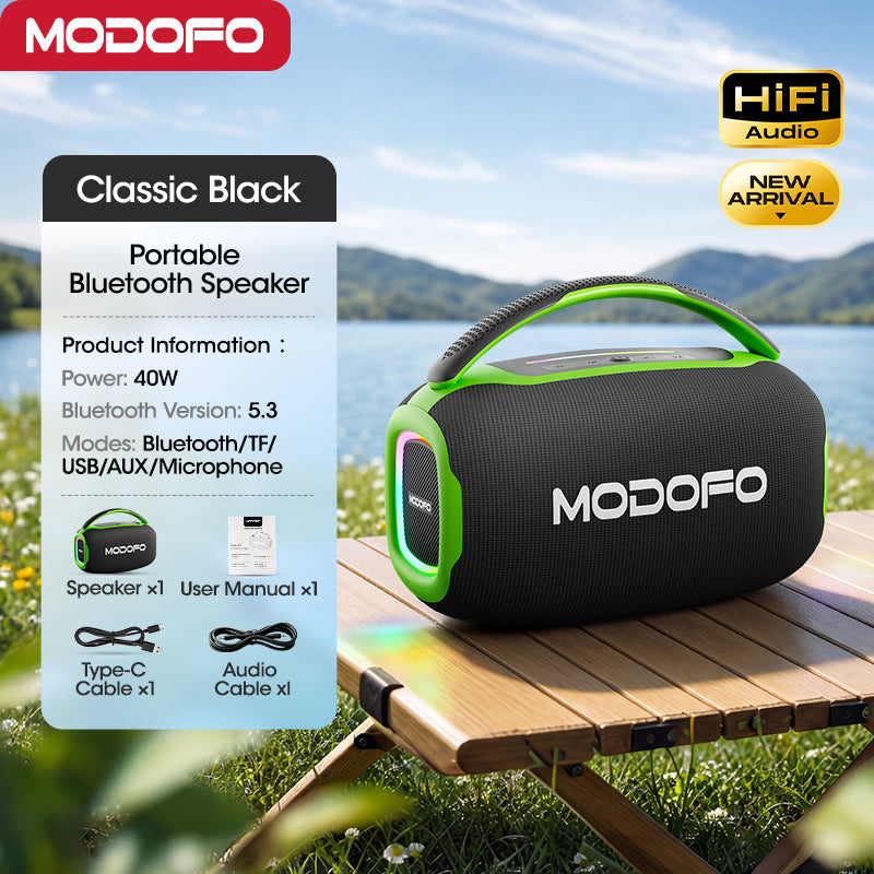MODOFO 40W Portable Bluetooth Speaker Super Bass Wireless Speaker RGB Lights for Outdoor Home Party